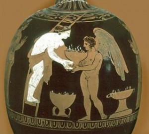 Offerta di un "giardino di Adone" su un "lekythos" di età ellenistica.